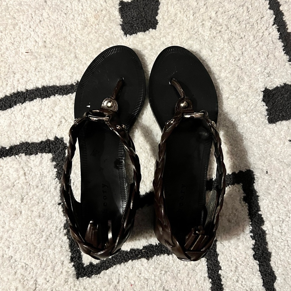 Theory Leather Braided Sandals